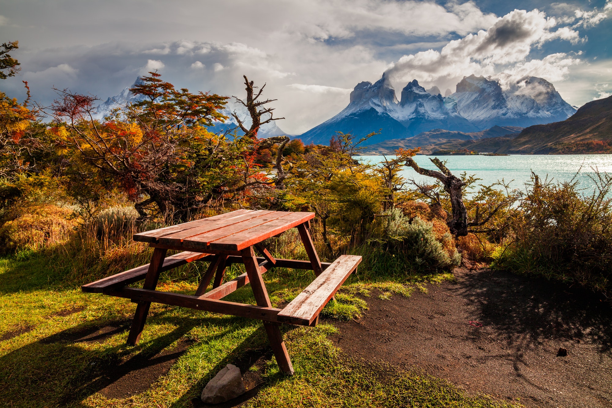 Picnic bench in Torres del Paine