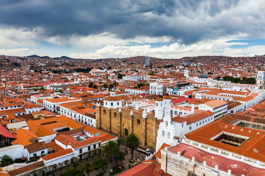 Aerial view of old streets of the colonial city Sucre, Bolivia